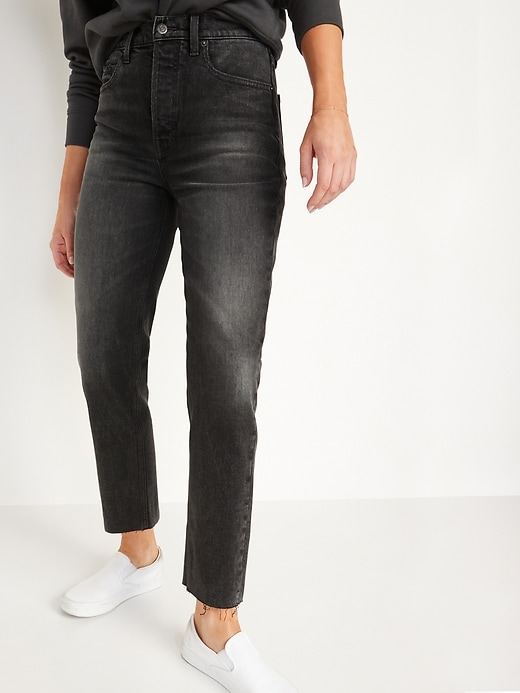 Image number 1 showing, Extra High-Waisted Sky Hi Straight Button-Fly Cut-Off Jeans for Women