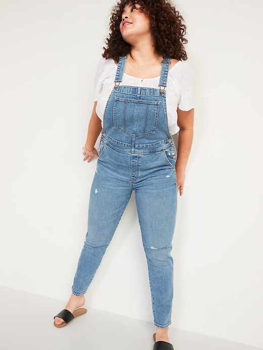 Image number 5 showing, O.G. Workwear Straight Medium-Wash Ripped Jean Overalls for Women