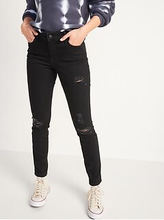 Mid-Rise Pop Icon Skinny Black Ripped Jeans for Women