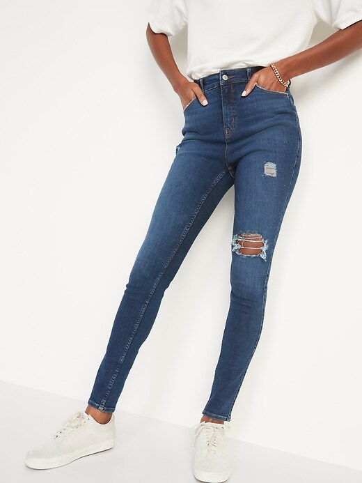 Image number 1 showing, Extra High-Waisted Rockstar 360&#176 Stretch Super Skinny Ripped Jeans for Women