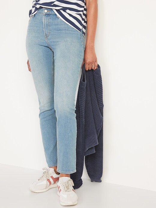 High-Waisted Light-Wash Straight-Leg 