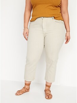 High-Waisted Slouchy Straight Cropped Non-Stretch Jeans for Women