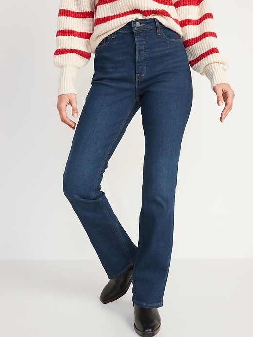 Image number 1 showing, Extra High-Waisted Button-Fly Kicker Boot-Cut Jeans for Women
