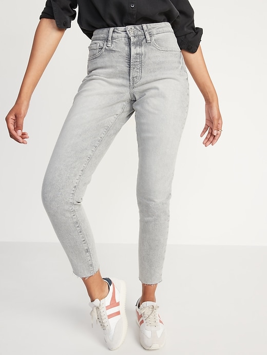 Image number 1 showing, Curvy High-Waisted Button-Fly O.G. Straight Cut-Off Jeans for Women