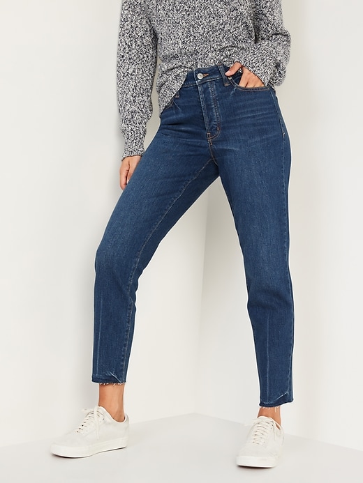 Image number 1 showing, High-Waisted Button-Fly O.G. Straight Cut-Off Jeans for Women