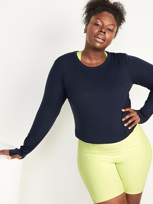 Image number 3 showing, UltraLite Long-Sleeve Crew-Neck Ribbed Cropped Top for Women