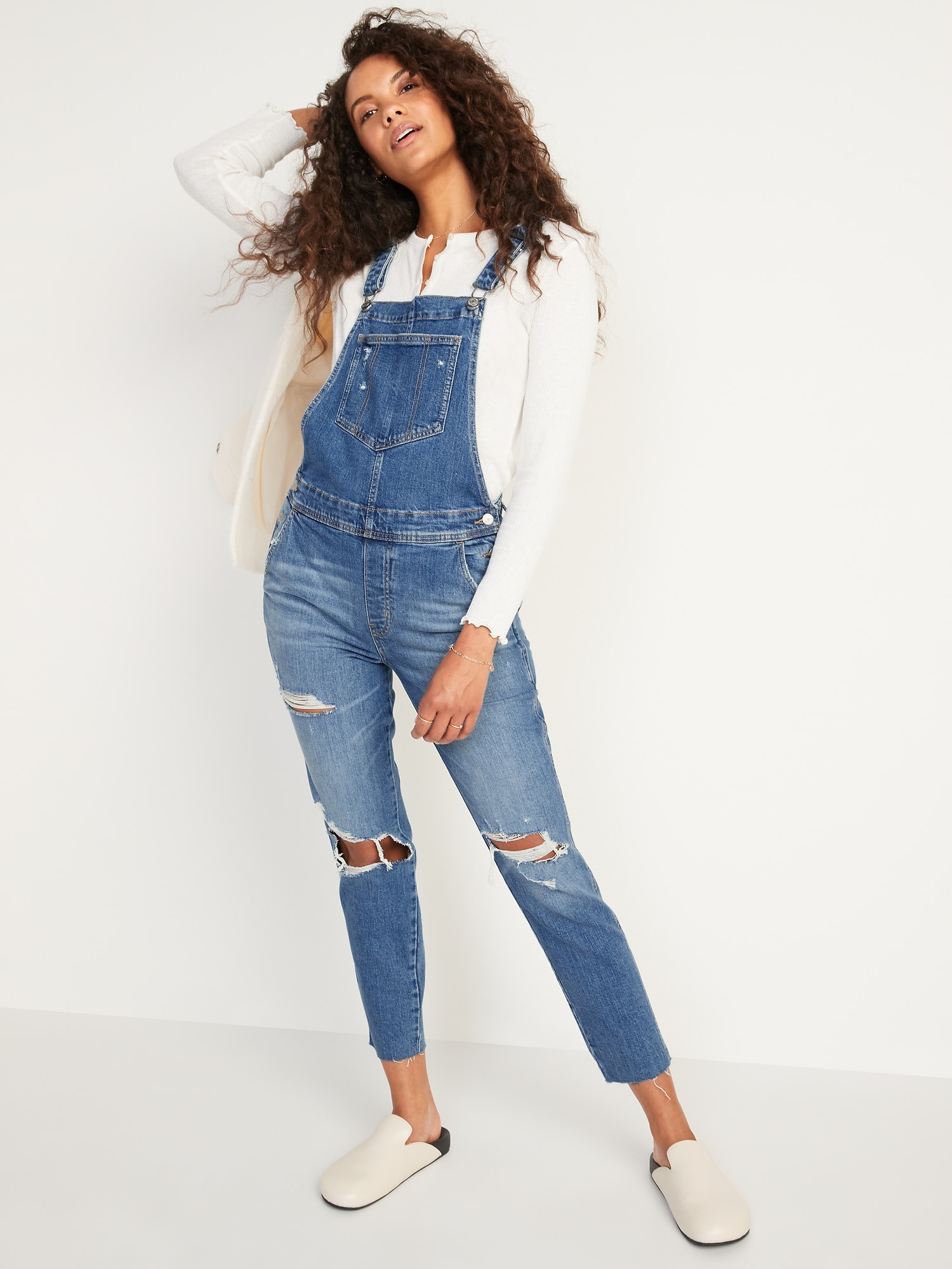 Ripped discount jean overalls