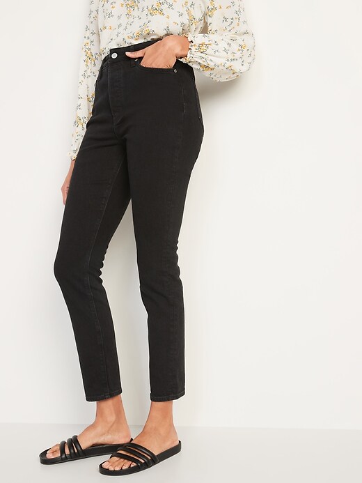 Image number 1 showing, Extra High-Waisted Button-Fly Pop Icon Black-Wash Skinny Jeans