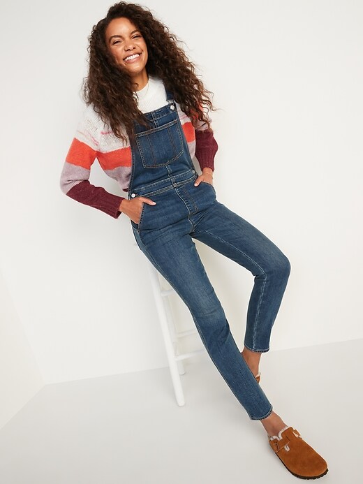Image number 1 showing, O.G. Straight Built-In Warm Dark-Wash Jean Overalls for Women