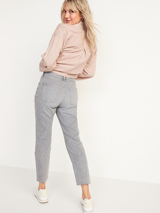 Image number 2 showing, Mid-Rise Gray-Wash Cut-Off Boyfriend Jeans for Women