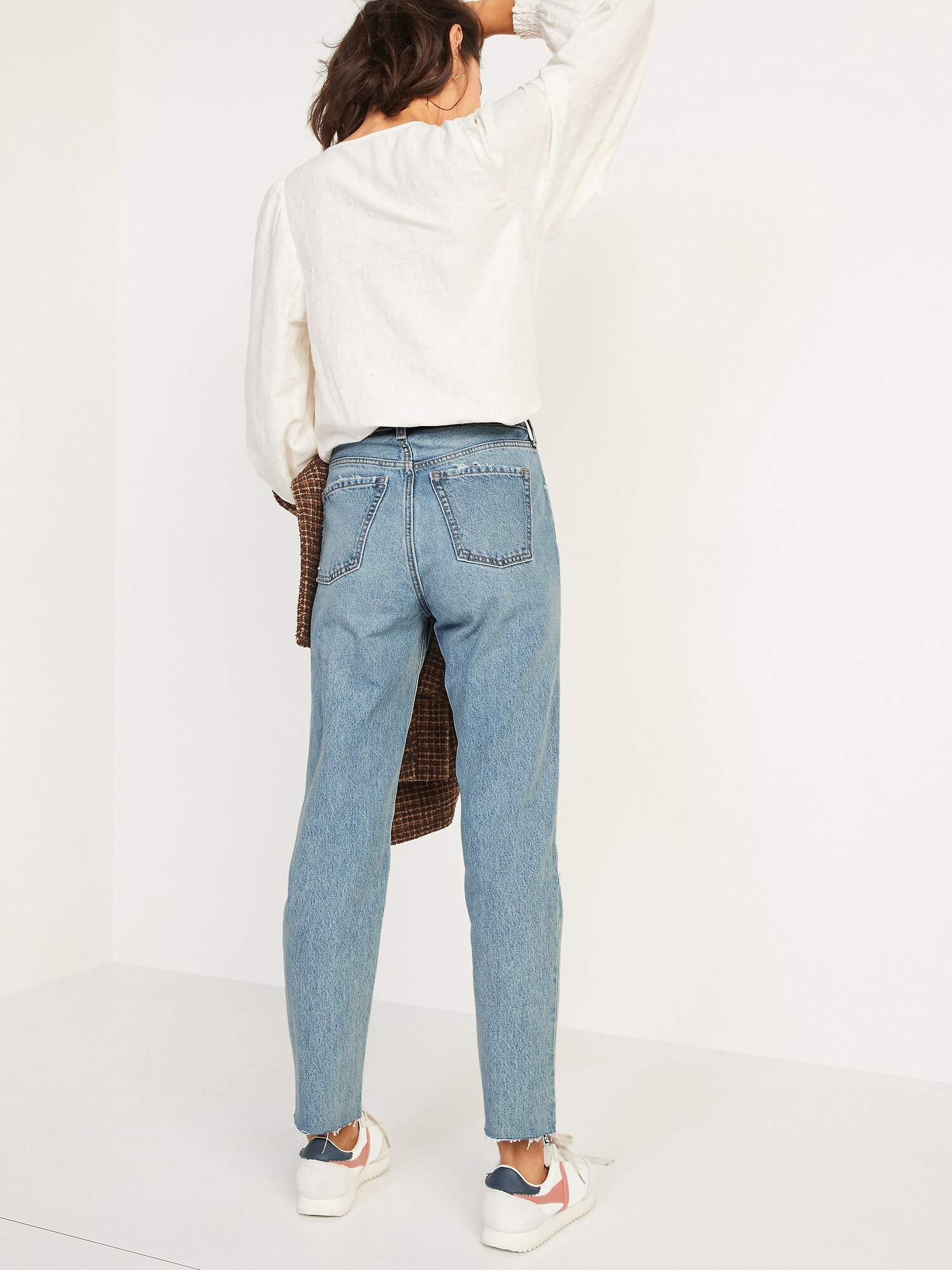 Extra High-Waisted Button-Fly Sky-Hi Straight Ripped Non-Stretch Jeans ...