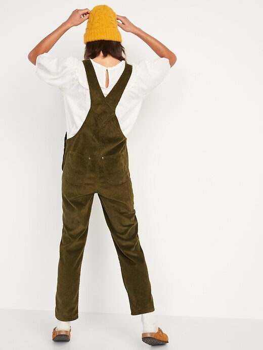 Image number 2 showing, Slouchy Straight Button-Fly Corduroy Workwear Overalls for Women