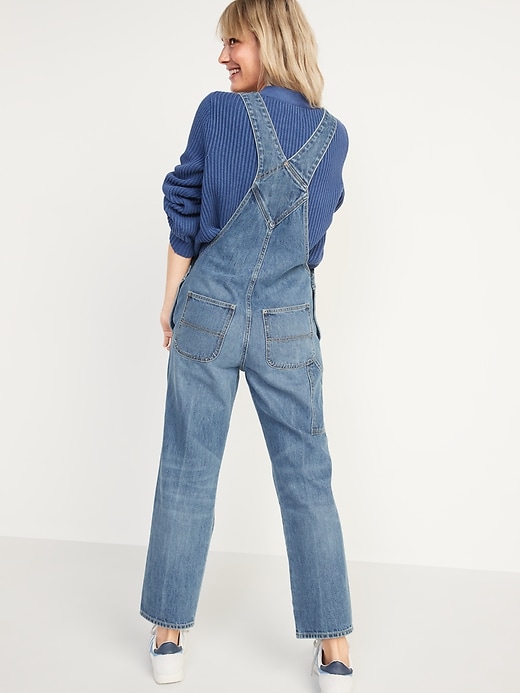 Image number 2 showing, Slouchy Straight Distressed Workwear Jean Overalls for Women