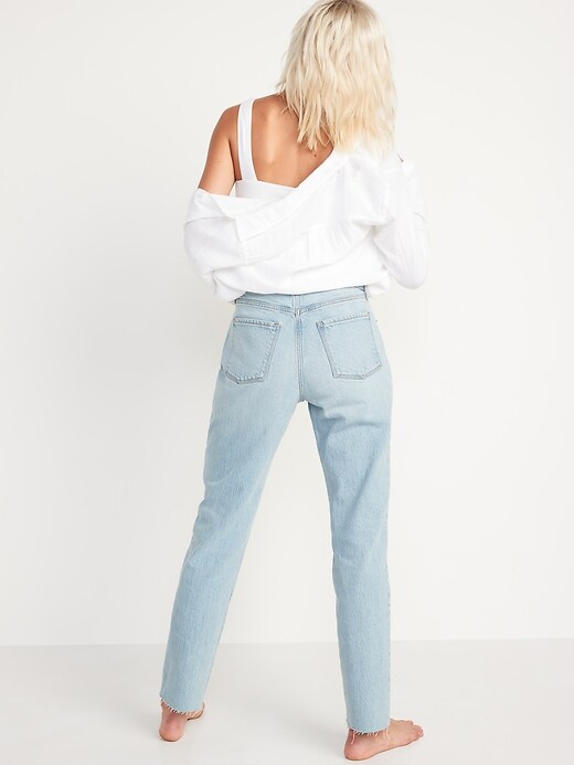 Image number 2 showing, High-Waisted Slouchy Straight Button-Fly Cut-Off Jeans for Women