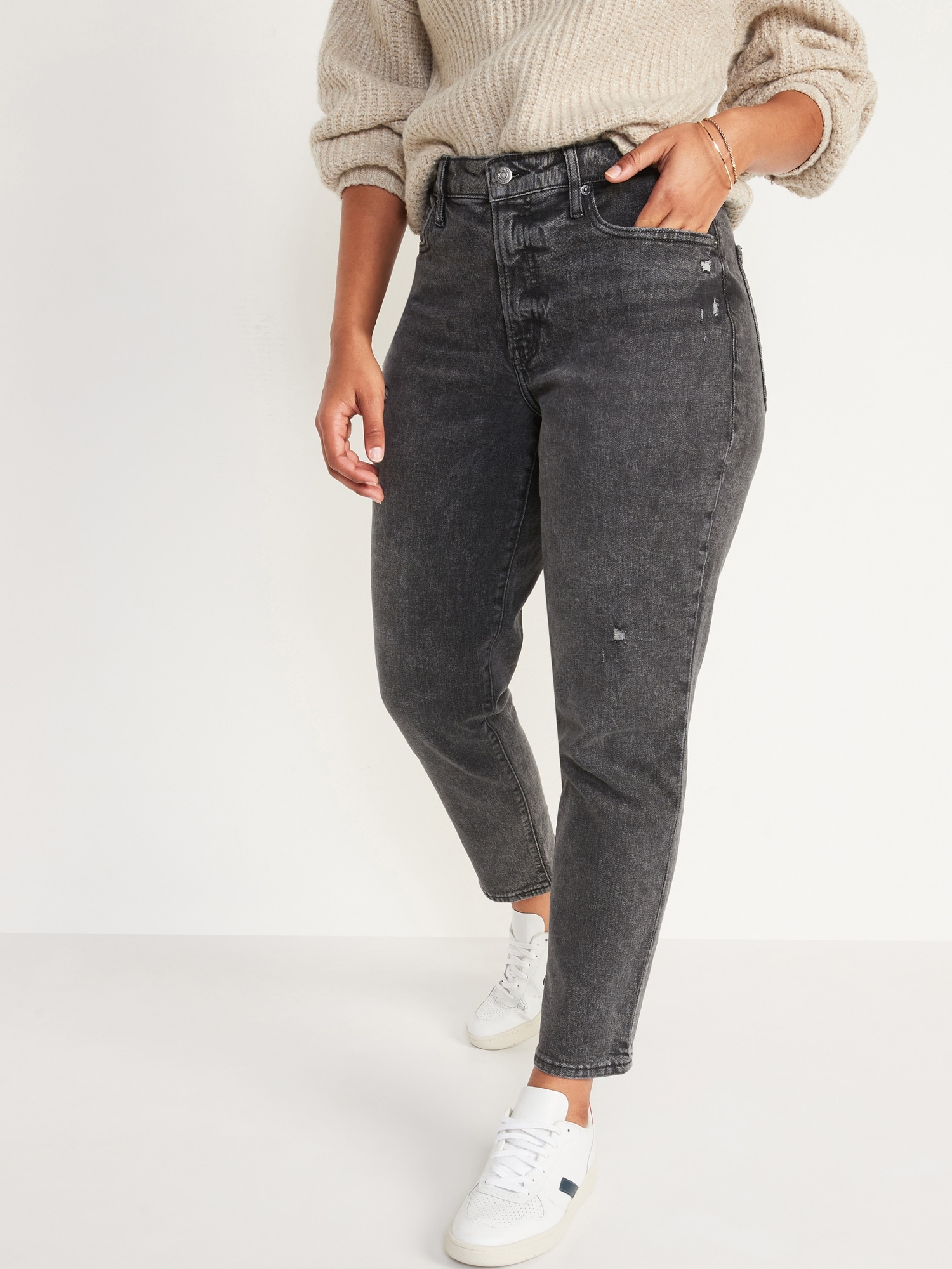 Curvy High-Waisted OG Straight Ripped Gray Ankle Jeans for Women | Old Navy