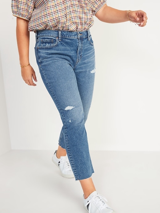 Image number 5 showing, Mid-Rise Boyfriend Straight Ripped Cut-Off Jeans