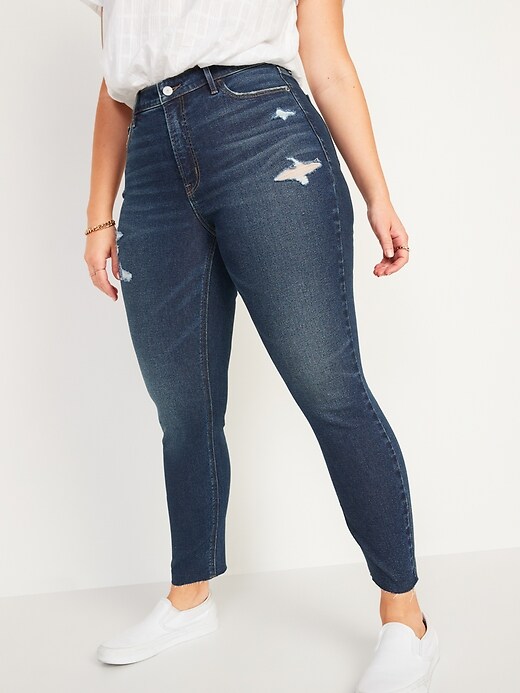 Image number 5 showing, High-Waisted Rockstar Super-Skinny Cut-Off Ankle Jeans for Women