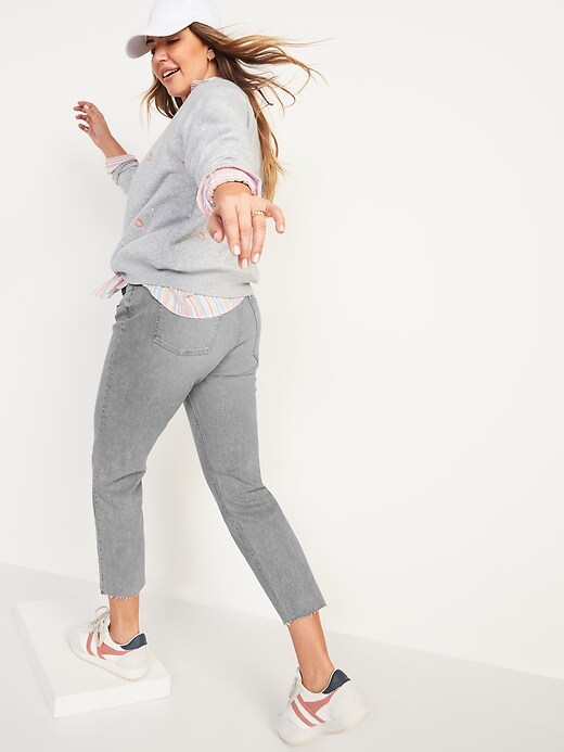 Image number 6 showing, Mid-Rise Gray-Wash Cut-Off Boyfriend Jeans for Women