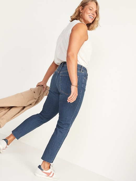 Image number 6 showing, High-Waisted Button-Fly O.G. Straight Cut-Off Jeans for Women