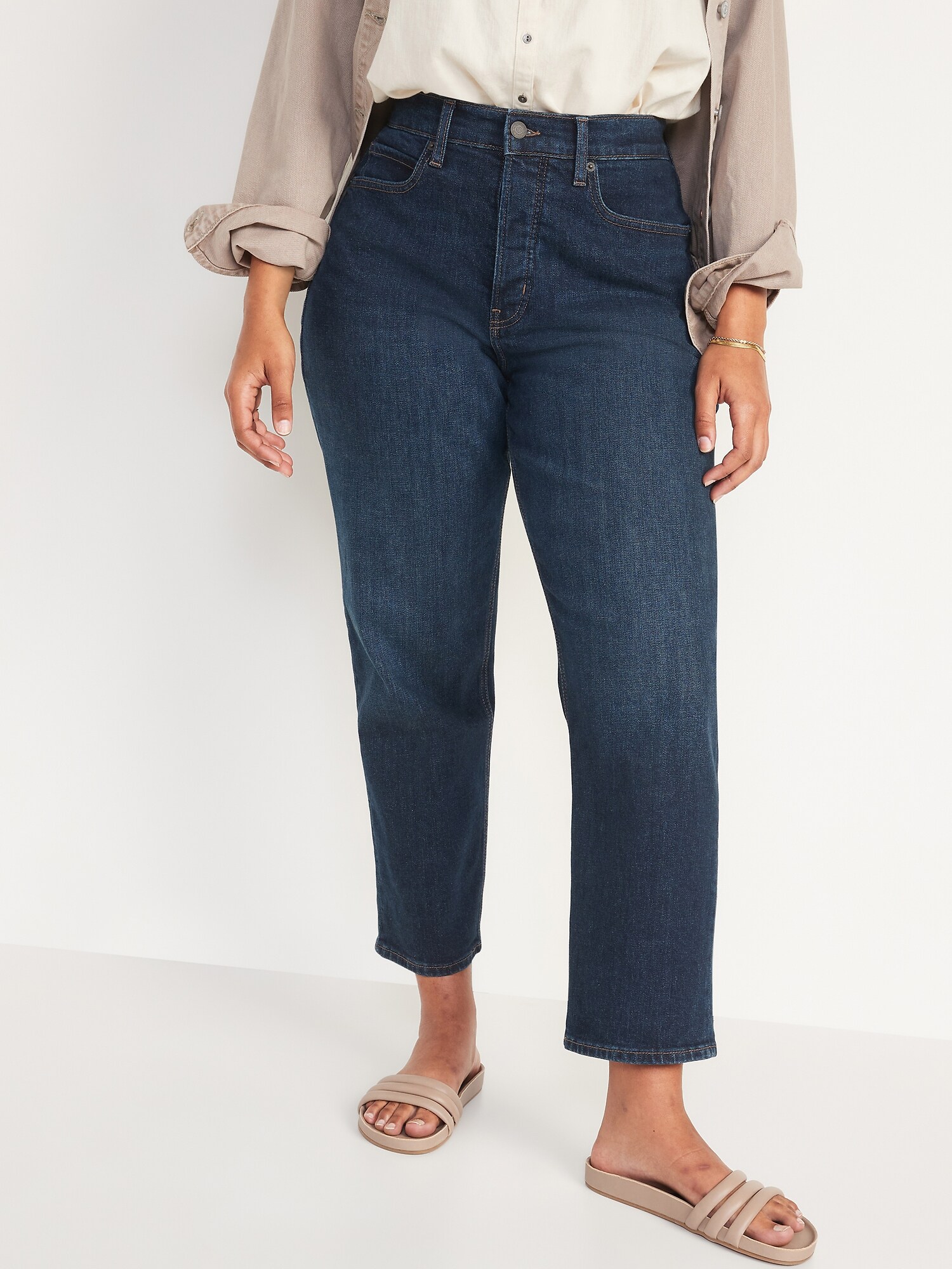 Curvy Extra High-Waisted Button-Fly Sky-Hi Straight Jeans for Women, Old  Navy