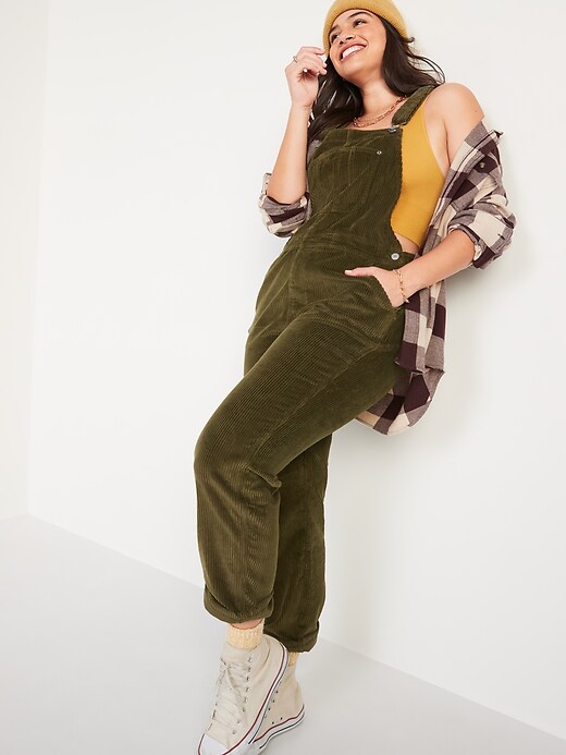 Image number 5 showing, Slouchy Straight Button-Fly Corduroy Workwear Overalls for Women