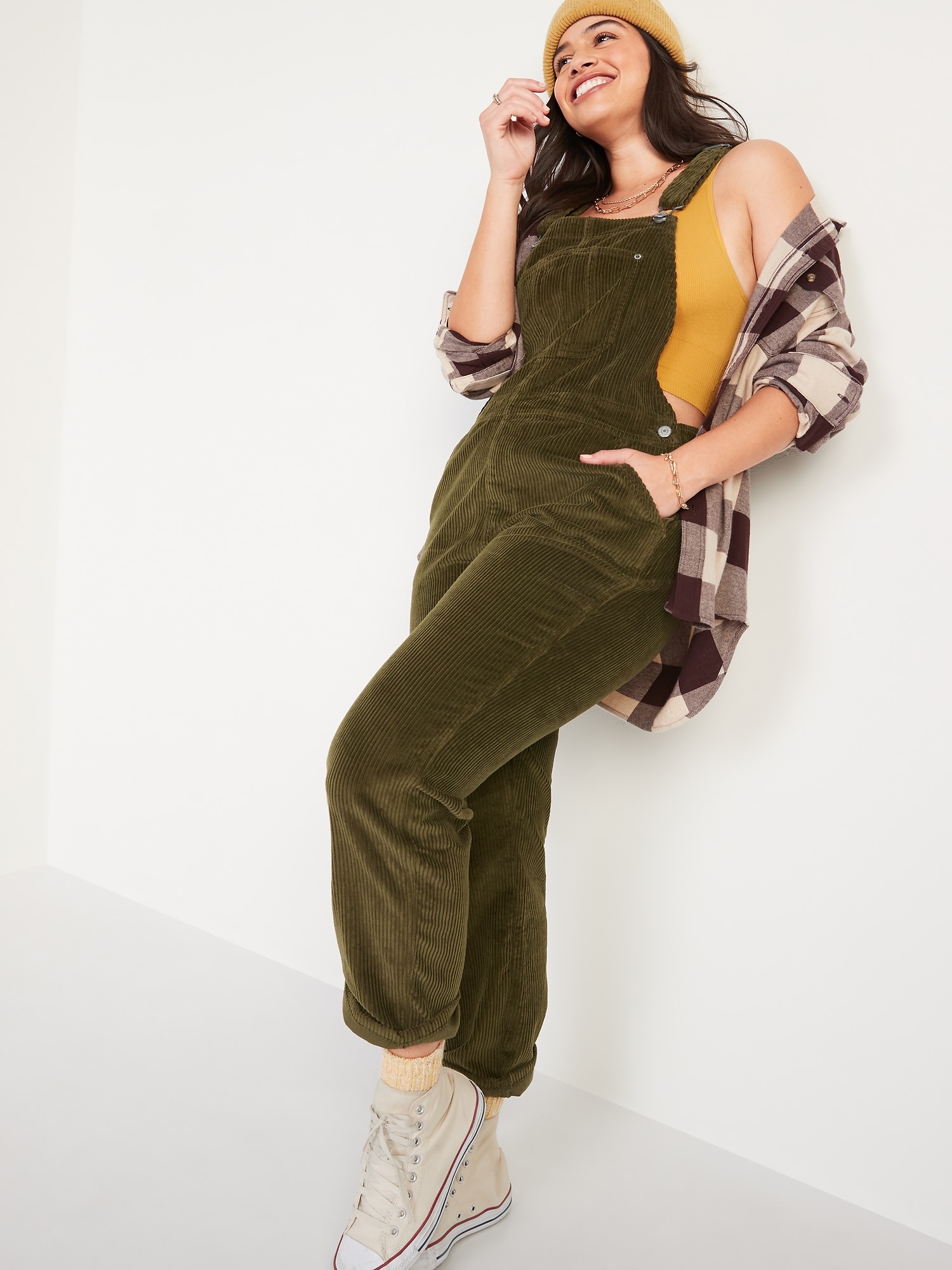 Khaki Green Women's Cord Dungarees