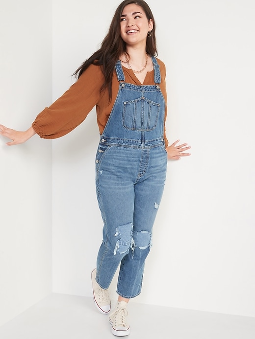 Image number 5 showing, Slouchy Straight Distressed Workwear Jean Overalls for Women