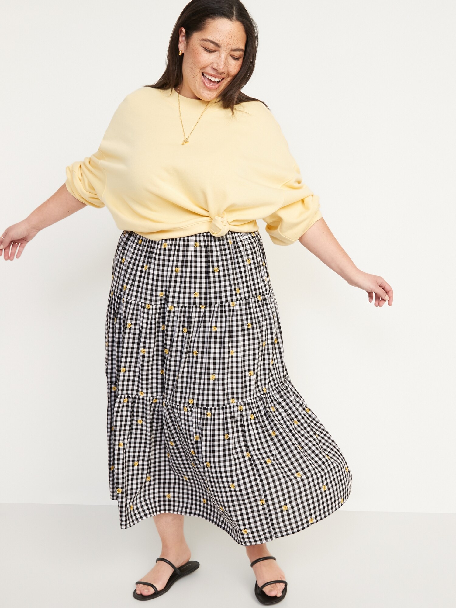 Cotton gingham maxi clearance skirt