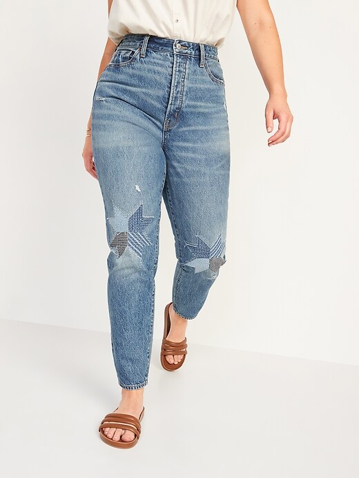 Image number 5 showing, Higher High-Waisted Button-Fly O.G. Straight Patchwork Non-Stretch Jeans