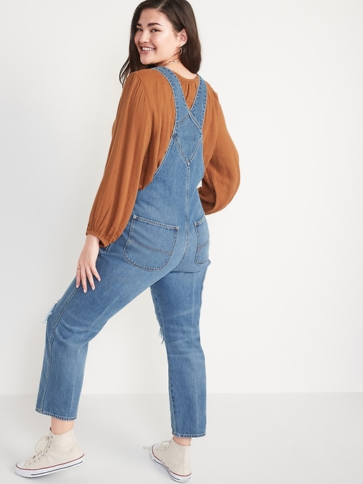 Image number 6 showing, Slouchy Straight Distressed Workwear Jean Overalls for Women