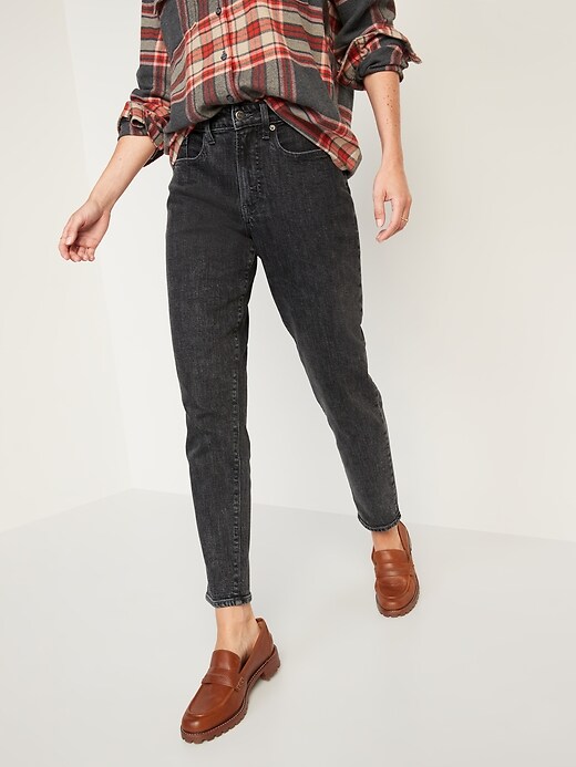 Image number 1 showing, High-Waisted O.G. Straight Black-Wash Jeans for Women