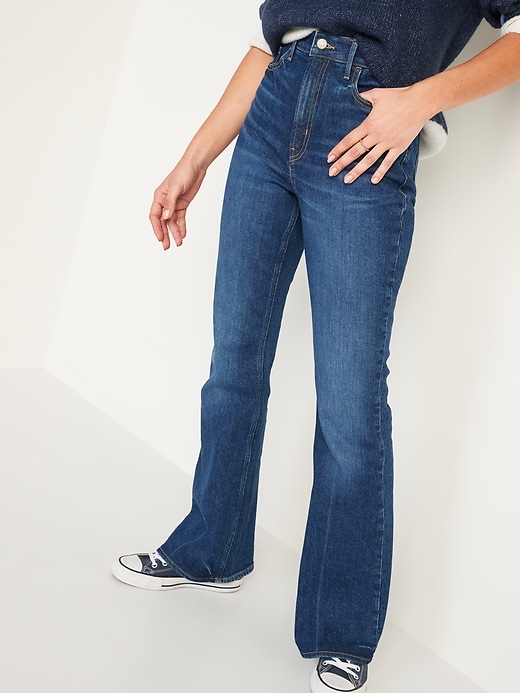 Image number 1 showing, Higher High-Rise Dark-Wash Flare Jeans for Women