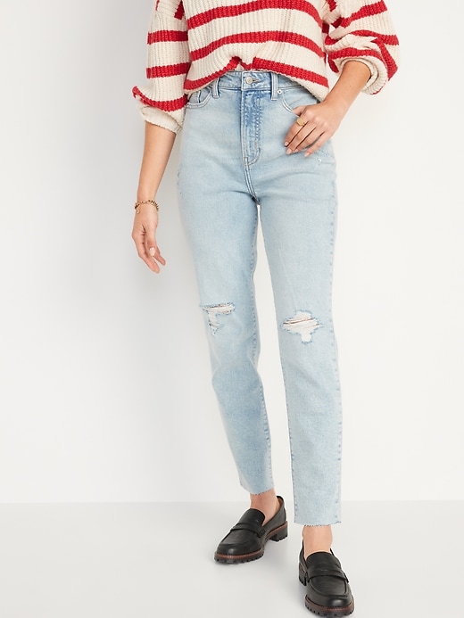 Image number 1 showing, Higher High-Waisted OG Straight Ripped Cut-Off Jeans for Women