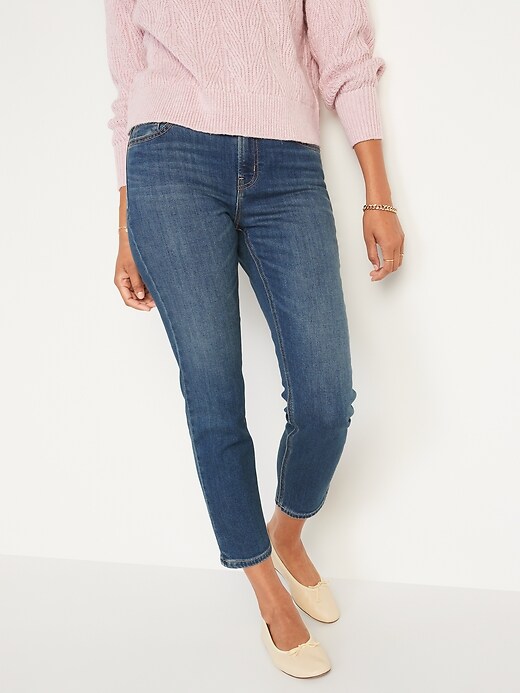 Image number 1 showing, Mid-Rise Built-In Warm Boyfriend Jeans for Women