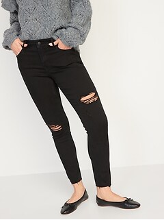 Mid-Rise Raw-Edge Rockstar Ankle Jeans for Women