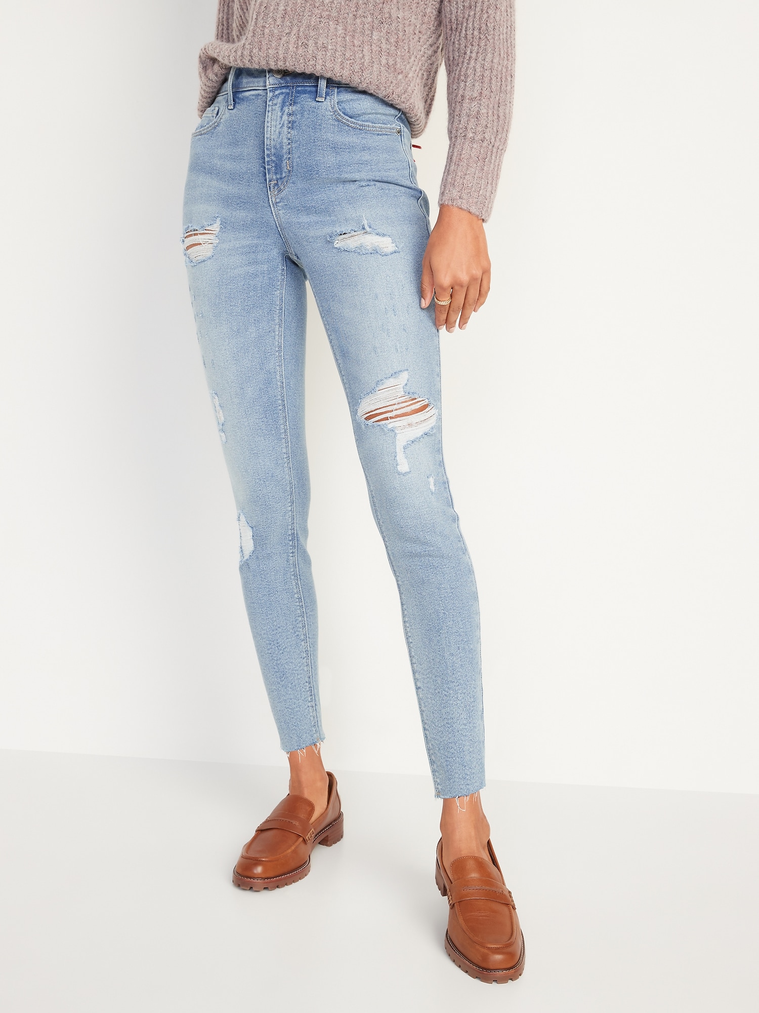 High-Waisted Rockstar Super Skinny Ripped Jeans for Women