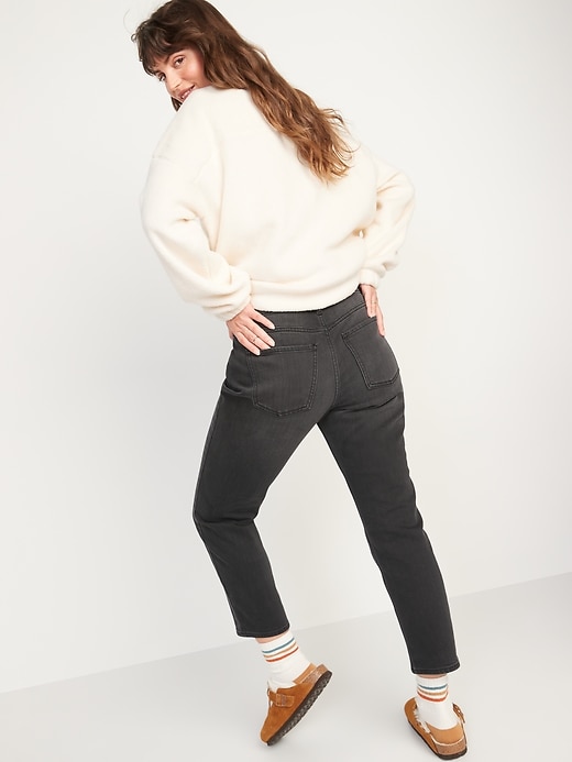 Image number 2 showing, Mid-Rise Built-In Warm Black-Wash Boyfriend Jeans for Women