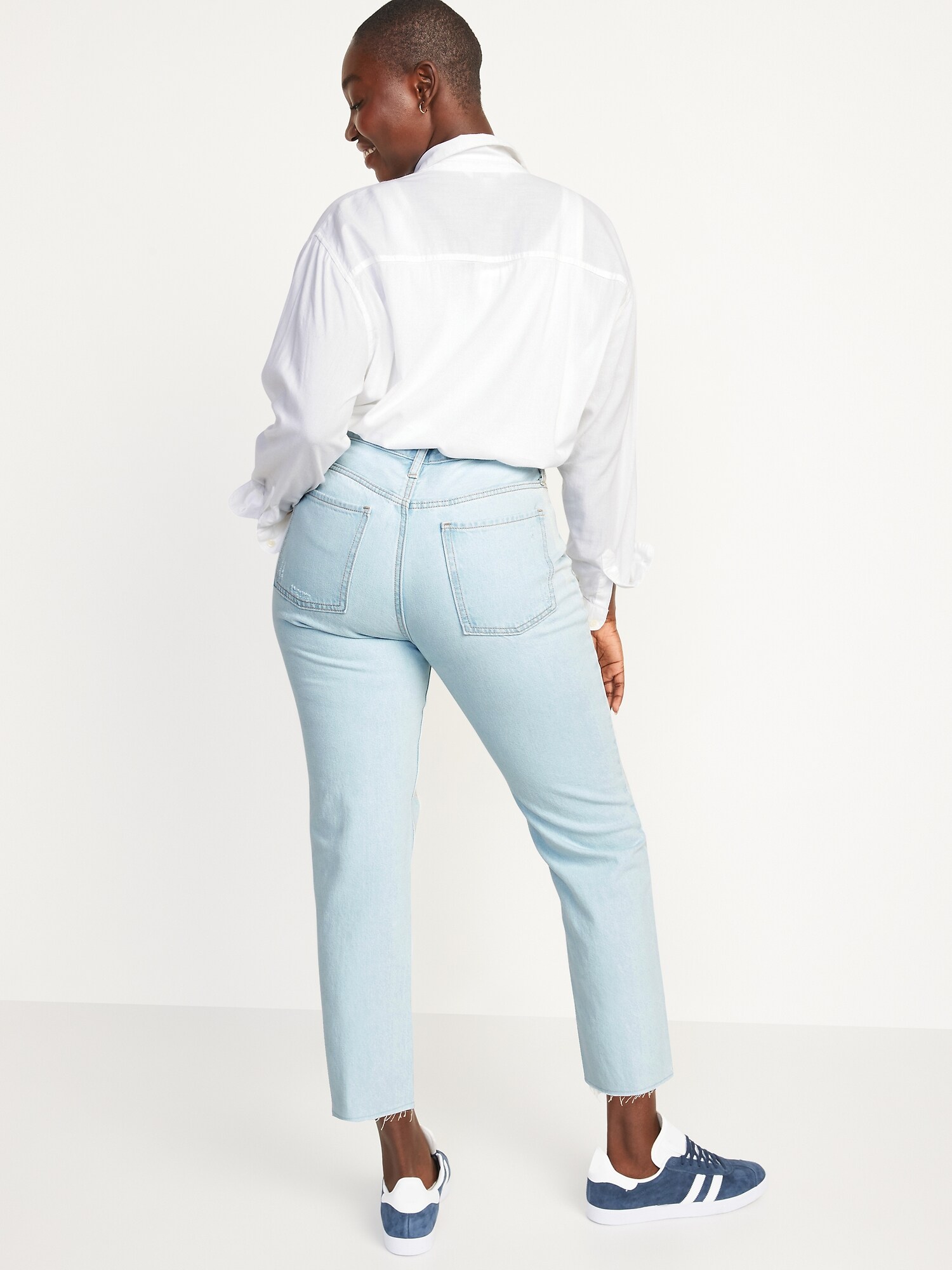 High-Waisted Button-Fly Slouchy Straight Ripped Cropped Non-Stretch Jeans  for Women | Old Navy