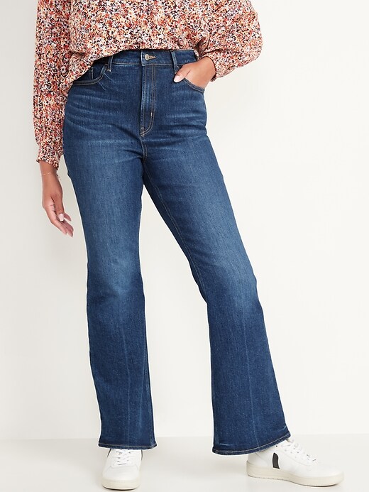 Image number 5 showing, Higher High-Rise Dark-Wash Flare Jeans for Women