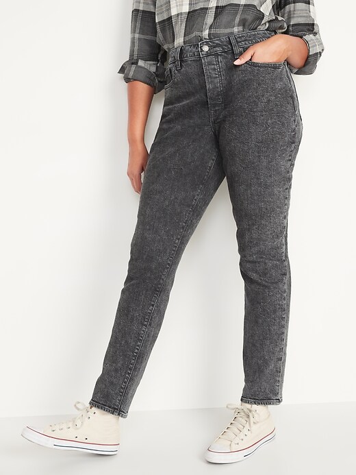 Image number 5 showing, Higher High-Waisted Button-Fly O.G. Straight Black-Wash Jeans for Women