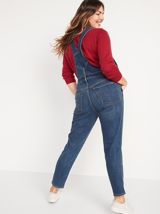 Image number 6 showing, O.G. Straight Built-In Warm Dark-Wash Jean Overalls for Women