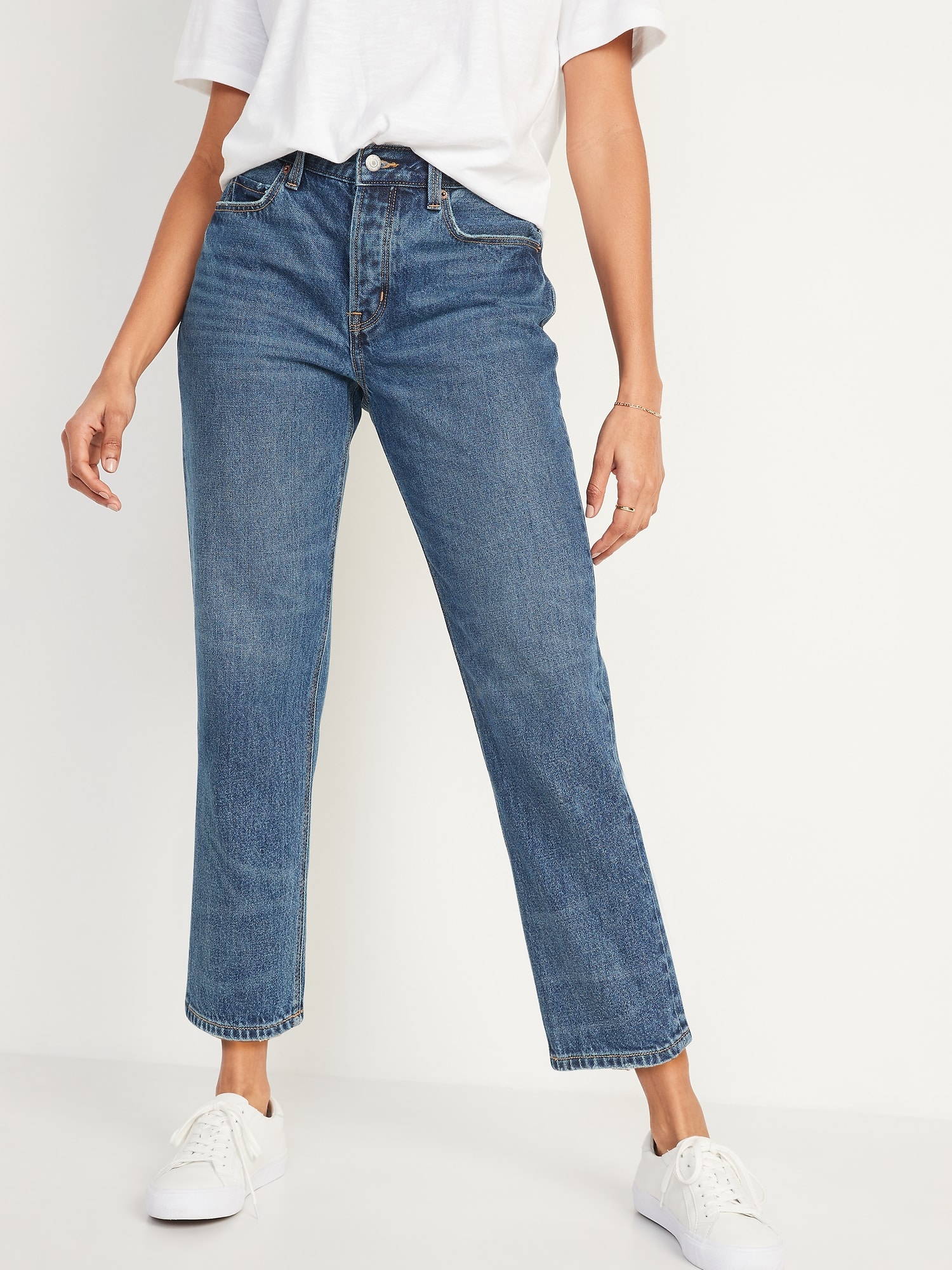 High-Waisted Button-Fly Slouchy Straight Cropped Non-Stretch Jeans