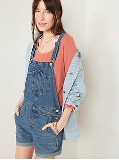 Slouchy Straight Non-Stretch Workwear Jean Short Overalls for Women -- 3.5-inch inseam