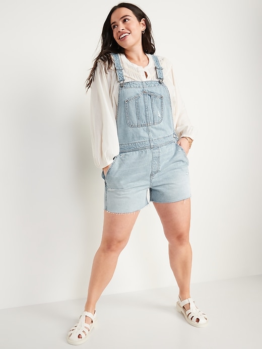 Slouchy Straight Non-Stretch Jean Short Overalls -- 3.5-inch