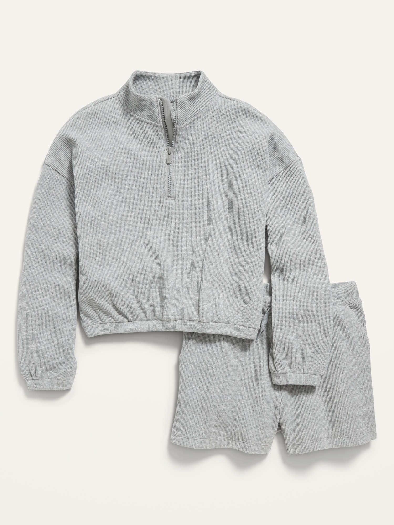 Textured Waffle-Knit Quarter-Zip Sweatshirt & Shorts Set for Girls