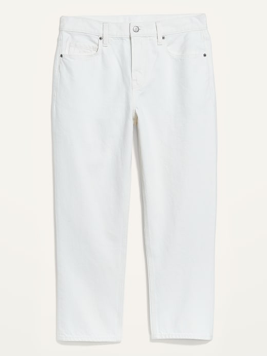 Image number 4 showing, High-Waisted Slouchy Straight Cropped Non-Stretch White Jeans for Women