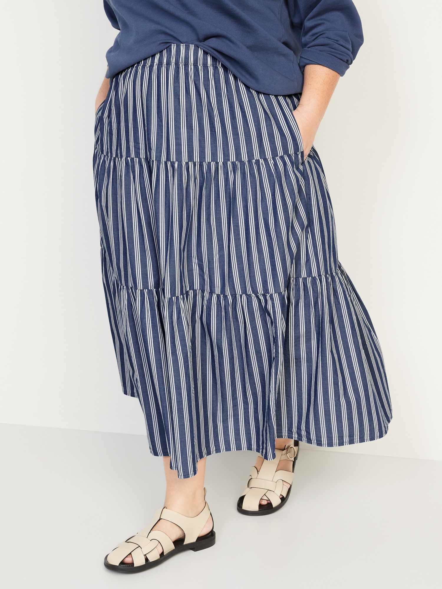 Navy white hotsell striped maxi skirt