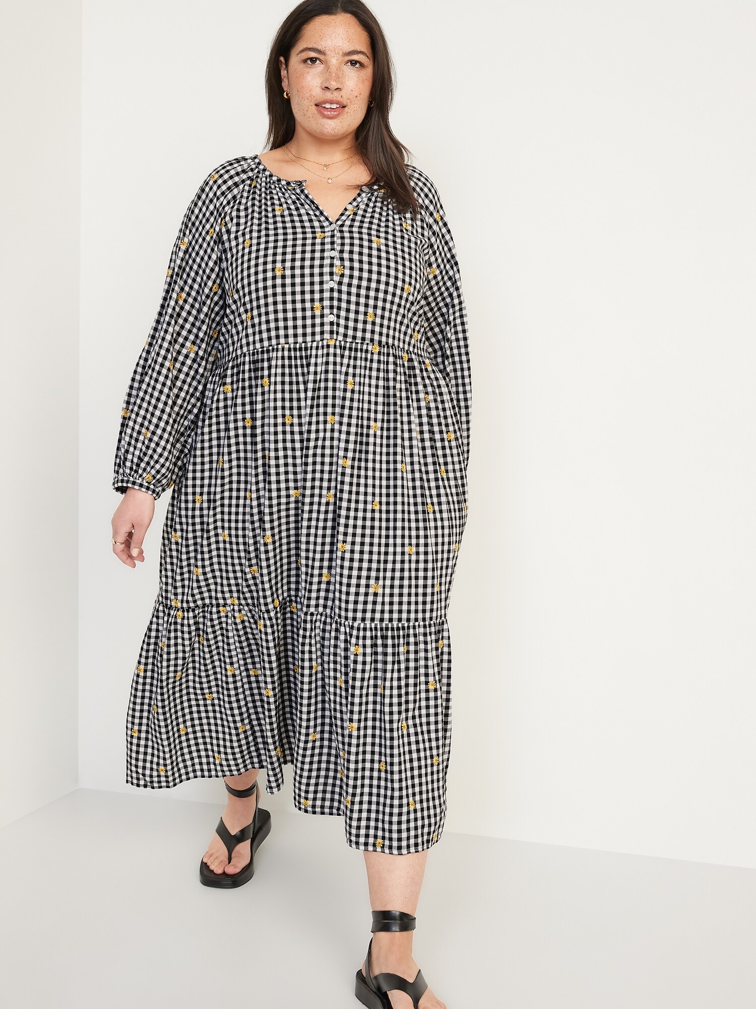 Printed Button-Front All-Day Midi Swing Dress for Women | Old Navy