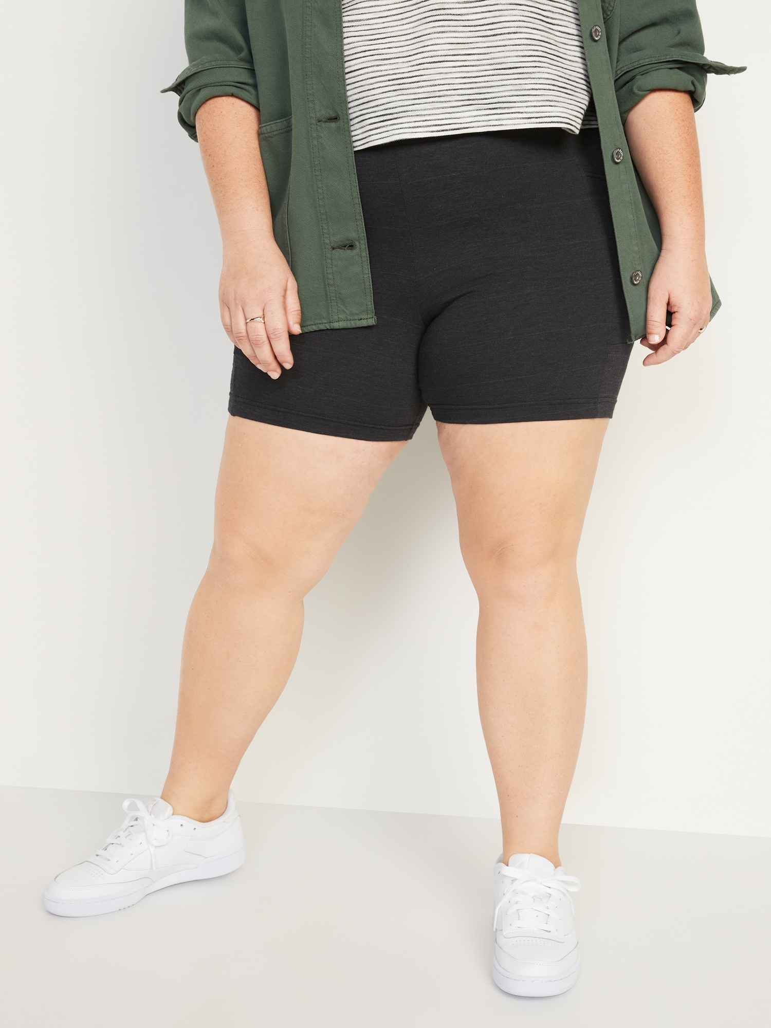 High-Waisted Slub-Knit Biker Shorts - 6 