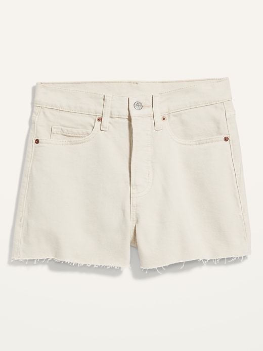 Image number 4 showing, Higher High-Waisted Button-Fly Sky-Hi A-Line Ecru Cut-Off Jean Shorts for Women -- 3-inch inseam